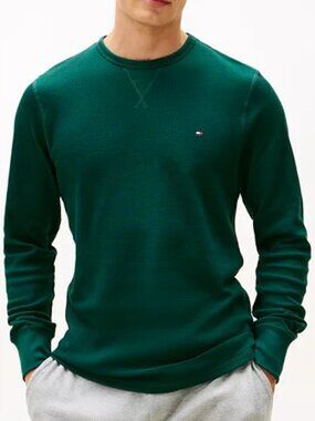 Tommy Hilfiger Mens Waffle-Knit Long-Sleeve Spruce